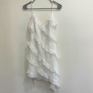 Abercrombie & Fitch White Asymmetrical Ruffle Slip Dress